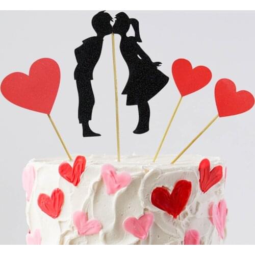 3 Set Valentines Day Red Heart Cake Topper Sweet Lovers Cake Topper for Anniversary Just Married Wedding Party Cakes Decoration