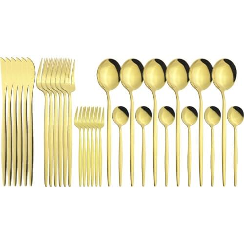 30Pcs Stainless Steel Dinnerware Set Gold Cutlery Knives Cake Fruit Forks Coffee Tea Spoon Tableware Kitchen Silverware Flatware