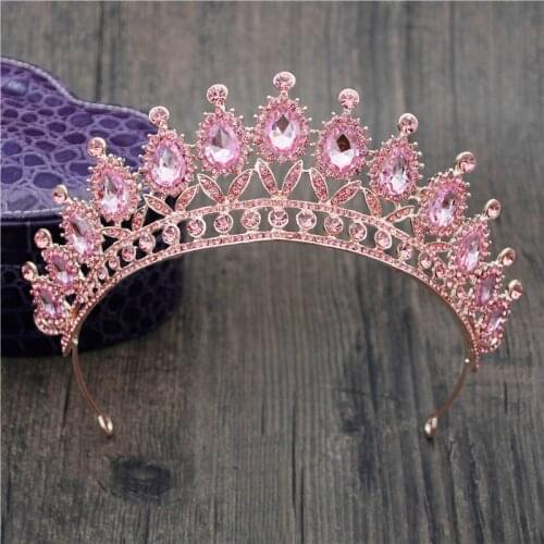 Fashion Full Pink Crystal Headbands Women Tiaras and Crowns Bridal Head Ornaments Girls Party Wedding Hair Jewelry Accessories