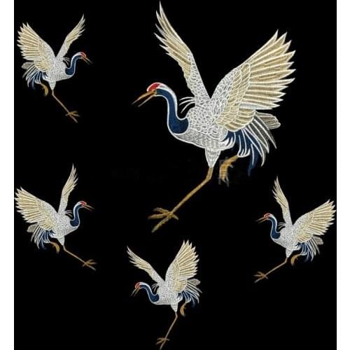 Cranes Embroidery Patches Sewing Accessories Stickers for Clothes Applique Diy Stripe Crafts Supplies Parches