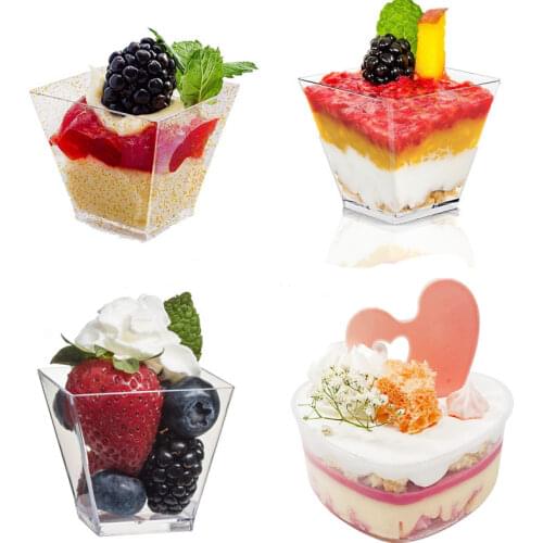 25/50pcs Plastic Dessert Cups 60ml/120ml Reusable Yogurt Mousses Mini Portion Cups Container Tableware Party Wedding Supplies