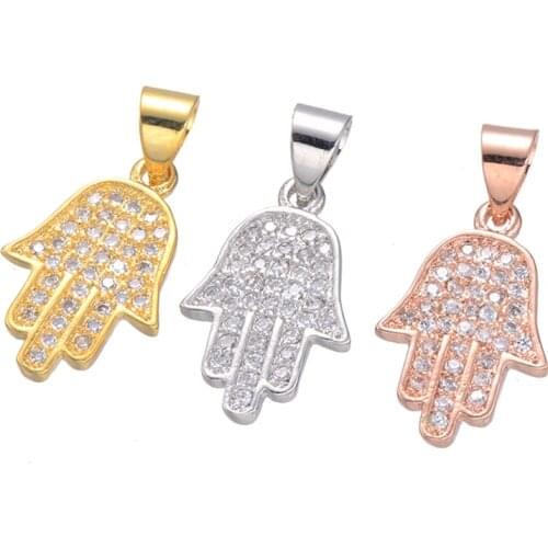 Mirco Pave zircon Hamsa Hand Pendant Women/Men Lucky Jewelry Gift Trendy Rhinestone Hand of Fatima Charms For Jewelry Making