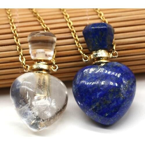 Natural Stone Perfume Bottle Pendant Necklace Lapis Lazuli Perfumes Essential Oil Diffuser Vial Jewelry for Women Gifts 60 CM
