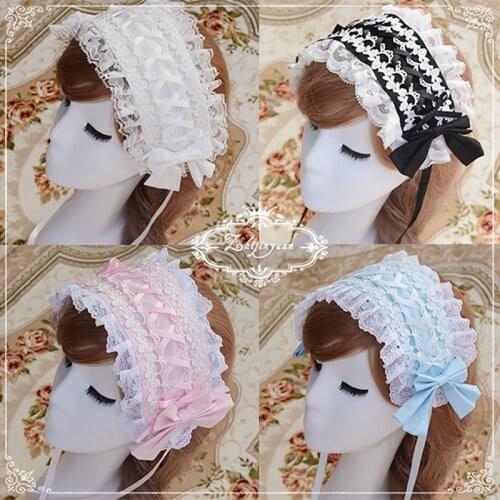 Women Lolita Sweet Hair Lace Flower Bow Headwear Scarf Maid Costume Hairband Accessory Anime Elegant Bandanas Hairwrap For Lady