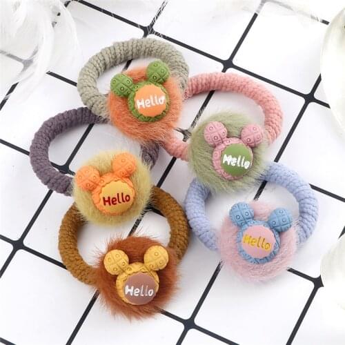 2Pcs Hello Rat Elastic Hair Bands Cartoon Cute Hair Tie for Children Furry Sweet Headband Hair Accessories Ponytail Holder Gifts