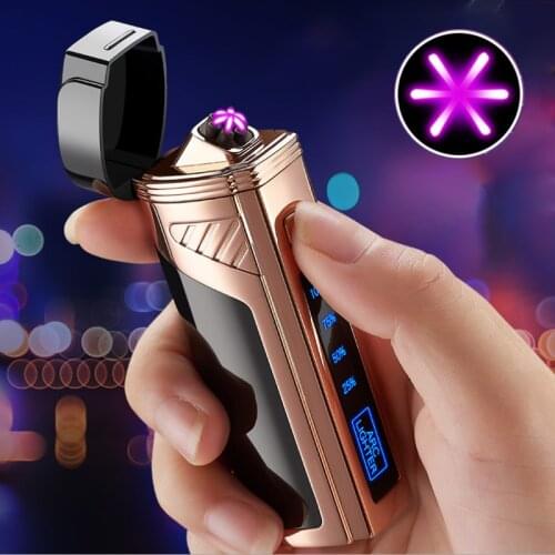 Luxury 6 ARC Flameless Usb Cool Lighter Touch Switch With Cigar Cutter Windproof Acendedor Eletrico Rechargable Gadgets For Men