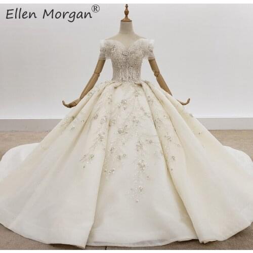 Luxury Lace Princess Ball Gowns Wedding Dresses New Real Photos Beads Off The Shoulder Saudi Arabian Elegant for Bridal 2021