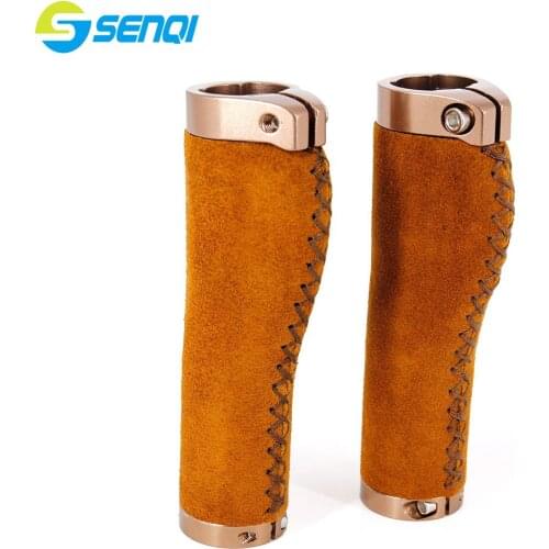 SENQI Classic PU Grips Retro Cowhide Bicycle Handle Cycling Retro Locked Grips 4 Colors Bicycle Parts BZT046