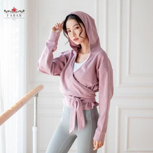Long Sleeve Shirts Coats Yoga Sports Hooded Outwear Fitness Loose Gym Clothing Breathable Cross Bandage Tops Ladies Shirts