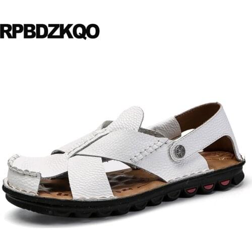 Shoes slides slippers white strap water blue fashion closed toe breathable native leather men gladiator sandals summer roman