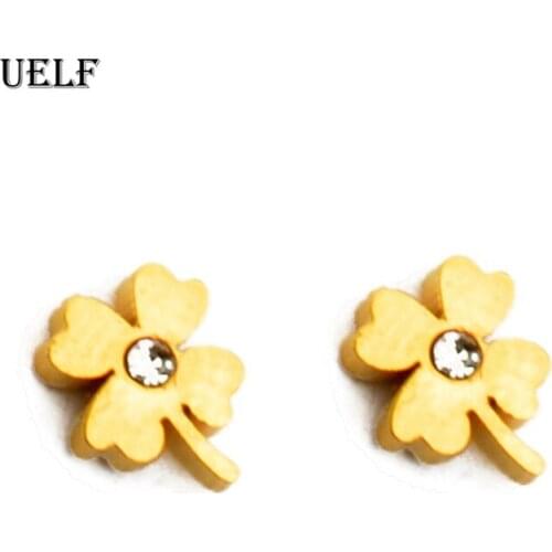 Uelf tainless Steel Stud Earring For Women Man Clover Gold Color Lovers Engagement Jewelry Drop Shipping