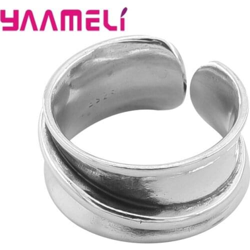 Punk Wide Band Finger Ring for Man Woman Luxury 925 Sterling Silver Simple Opening Resizable Bague Statement Chunky Jewelry
