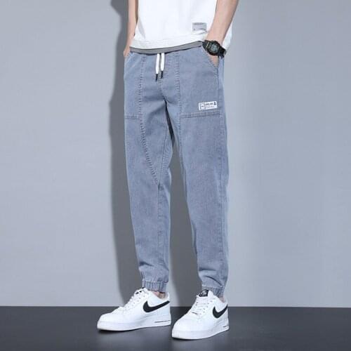 Spring Summer Mens Jeans Cotton Denim Hip Hop Slack Bottom Joggers Streetwear Skinny Blue Pants Hombre Harem Trousers Men