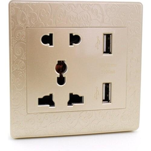 High Quality Carving Universal Wall Socket Panel Electric Charger Dual USB Dock Station Power For IPhone