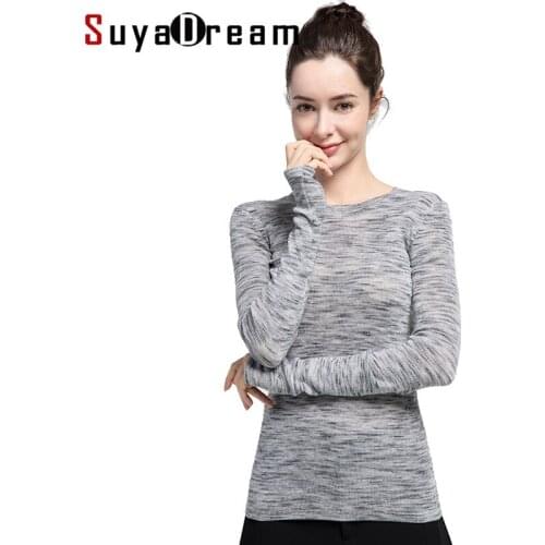Women Wool Pullover 100%Wool Sweater For Women Spandex Slim Fitting Knits 2019 Fall Winter Bottoming Sweaters