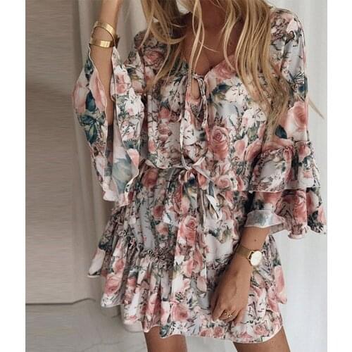 Floral Print Ruffle Dress women wide smocked shirred tiers mini dress for women mini plus size ladies 2021 party y2k dress