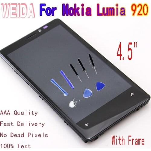 WEIDA 4.5" For Nokia Lumia 920 LCD Display Touch Screen Digitizer Assembly Frame with Tool