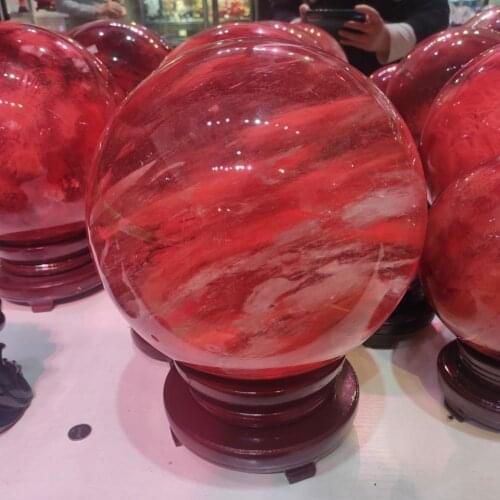 1pcs Beautiful red CLEAR SMELT QUARTZ CRYSTAL SPHERE BALL HEALING