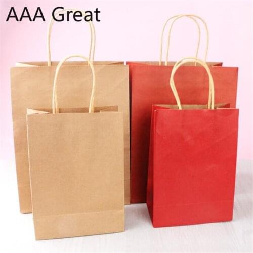 10Pcs/Lot Kraft Paper Bags Food Tea Gift Bags Sandwich Bread Pouch Party Wedding Wrapping Gift Takeout Shopping Handle