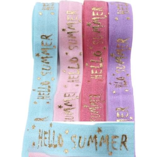 100yards/lot Gold Foil HELLO SUMMER FOE Ribbon Fold Over Elastic summer series welcome custom design