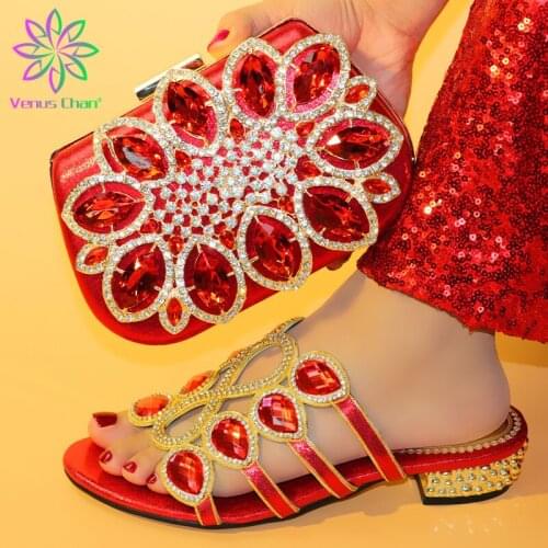 2019 Red Color Fashion Italian Shoes With Matching Clutch Bag Hot African Big Wedding With High Heel Sandals Shoe and Bag Set