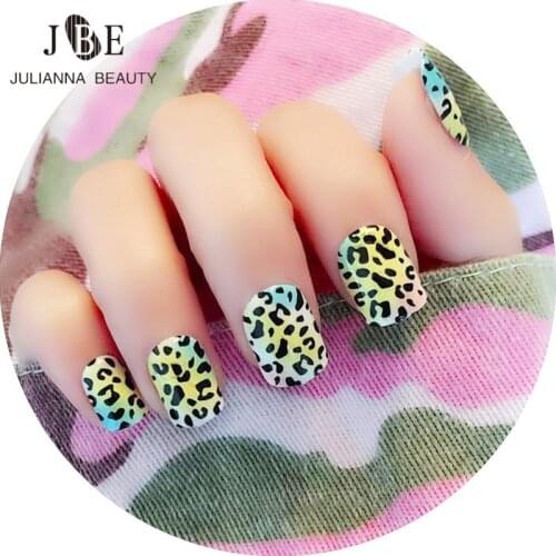 24pcs/set Acrylic Full Cover Nail Tips Leopard Print False Nail Art With Glue Artificial Pre Designed Fake Nail Tips Faux Ongles