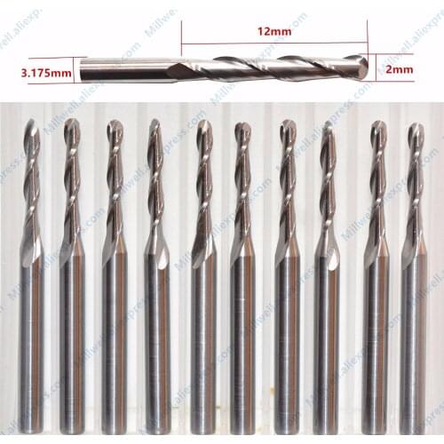 3.175mm*2mm*12-10pcs,free shipping cnc solid carbide end mill,woodworking router bit,wood tool,ball spherical milling cutter