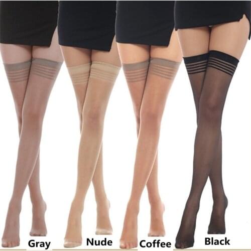 3 Pairs Womens Over Knee Non Slip Long Stockings Thigh High Sexy Ladies Thin Transparent Stay Up Stripe Overknee Stocking