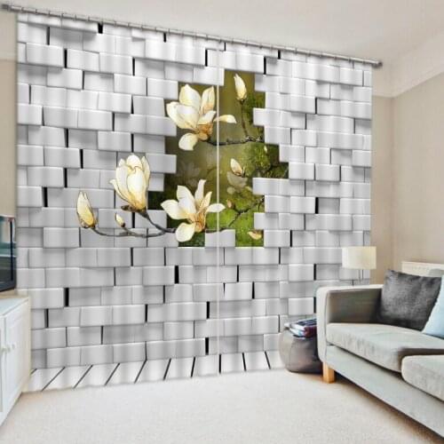 3D Curtain Printing Blockout Polyester Chinese Sun Photo Drapes Fabric For Room Bedroom Window brick flower curtains