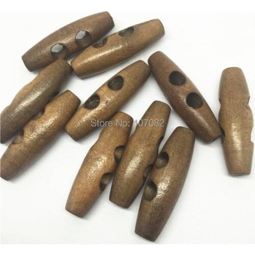 50pcs Brown Olive Wooden Toggle Buttons Wind Coat Horn Buckle Sewing Accessories 40x12mm