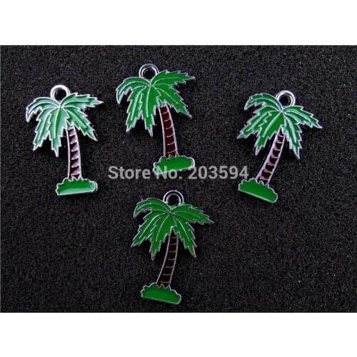 AE458 Mix Color 20Pcs Alloy Metal Enamel Coconut trees Charms Pendants 27x19mm