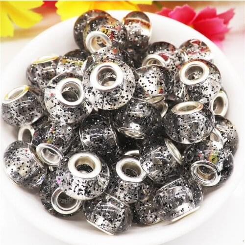 10 Pcs New Glitter Sparking Round Glossy Surface Resin Murano Charm Spacer Beads Fit Pandora Bracelet Necklace Jewelry Making