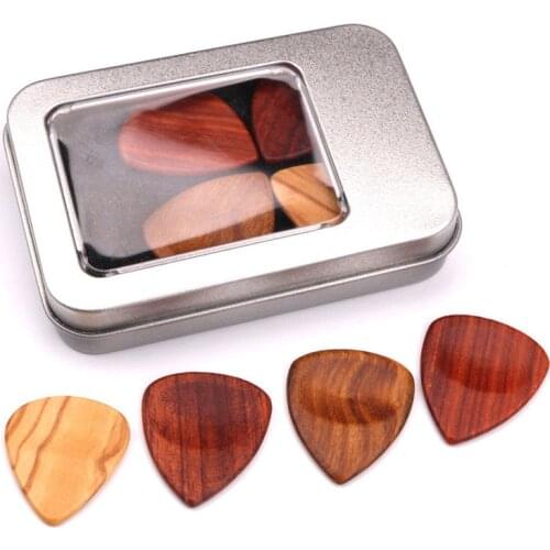 1 Set Wooden Plectrums Picks with Storage Case Accessories for Guitar Bass Banjo FK88