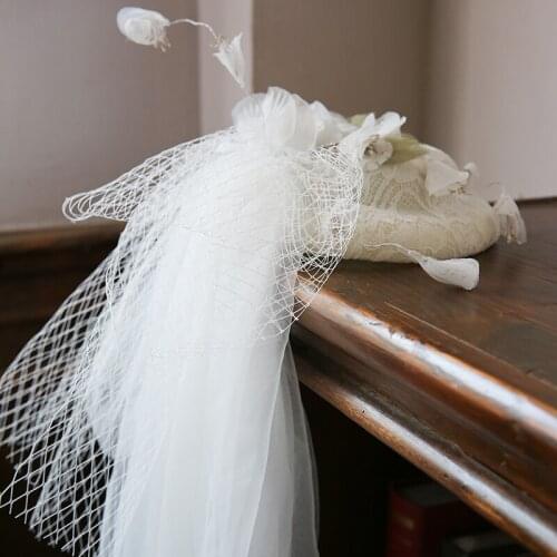Ivory Communion Veil Chiffon FlowerS Decoration Linen Lace Wedding Hats with Two Clip Novia Accesorios