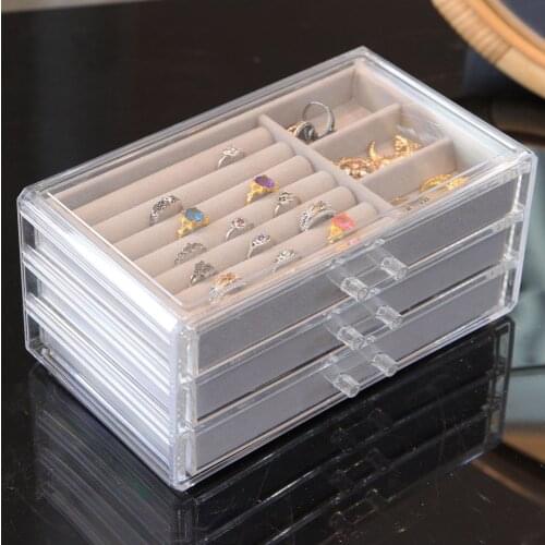 Flannel Jewelry Box 3 Layer Jewelry Storage Box Transparent Jewelry Storage Box Acrylic Velvet Jewelry Box