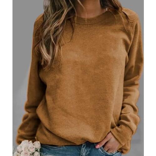 Female Fleece Sweatshirt Autumn Spring Fashion Long Sleeve Warm Tops Casual Loose Solid Color O-neck Pullover Plus Size S-5XL