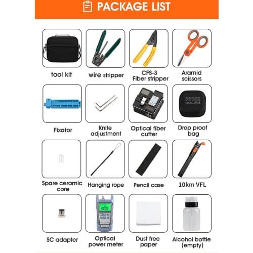 FTTH fiber optic tool kit AUA-S2 Fiber Cleaver Optical Power Meter 10mw Visual Fault Locator with Stripping Pliers 2 orders