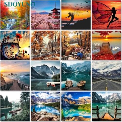 SDOYUNO 60x75cm Oil Painting By Numbers Nature Scenery Paint By Numbers On Canvas Landscape DIY Watercolor By Numbers Decor