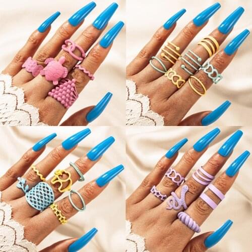 Tocona New Trendy Heart Snake Colorful Ring Sets for Women Charms Cross Star Geometric Elephant Party Jewelry Accessories кольца