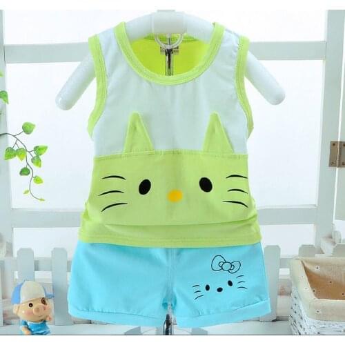 Boys Girls Clothing Set 2017 Cartoon Cat Summer Tank Vest + Shorts Kid baby boy Summer Sleeveless Set Children girl Clothes Sets