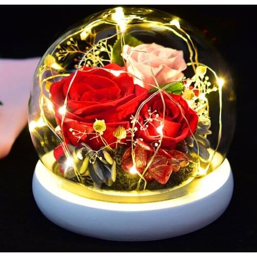 Beauty And The Beast Eternal Preserved Rose Flower in Removable Glass Dome with LED Light Gift Box for Xmas Valentine Gift