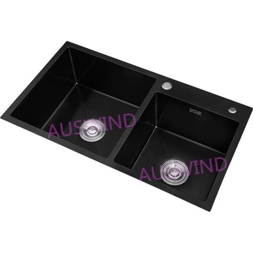 304 Stainless Steel Kitchen Sinks Black Double Bowel Kitchen Sink Above Counter and Udermount Vegetable Washing Basin No Faucet