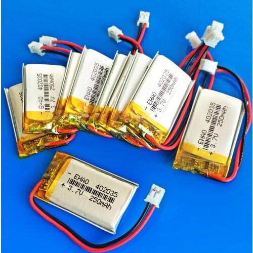 Lot 10 pcs 3.7V 250mAh 402035 JST 2.0mm lithium polymer Lipo rechargeable battery cells for MP3 GPS bluetooth headset video pen