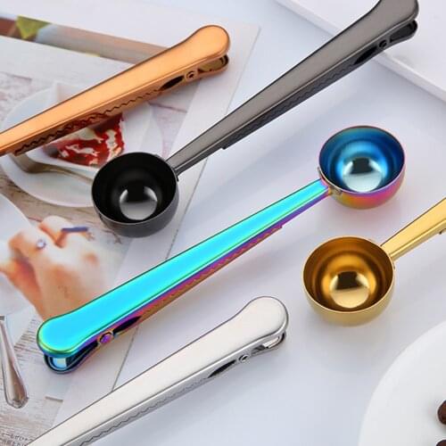 Two-in-one Food grade Stainless Steel Clip Spoon Multifunctional Sealing Clip Milk Powder Measuring Spoon Coffee Spoon Clip Gold
