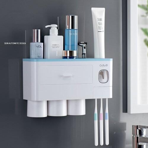 Magnetic Toothbrush Holder Automatic Toothpaste Squeezer Punch-free Installation Wall Mount Storage Rack Bathroom Accessories