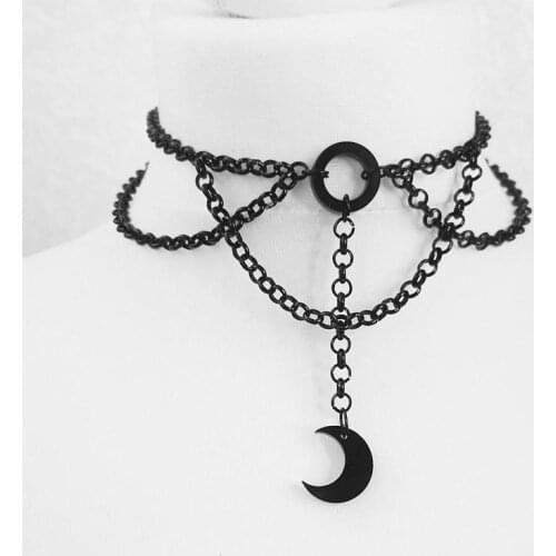 Moon Gothic Chains O Ring with Black Beads,13inch