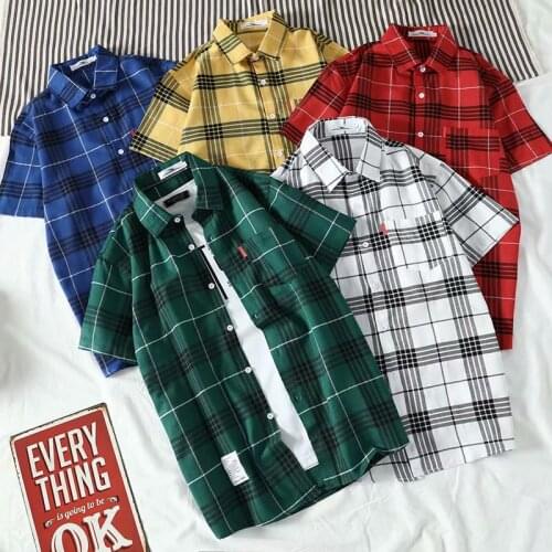 Mens 100% Cotton Casual Plaid Shirts Pocket Short Sleeve Slim Fit Comfortable Brushed Flannel Shirt Leisure Styles Tops Shirt