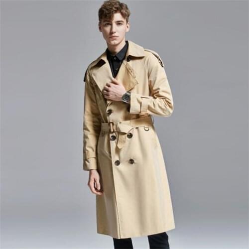 Mens trench coats 바람막이 куртка мужская куртки man england discoloration clothes slim fit overcoat long sleeve khaki green S - 6XL