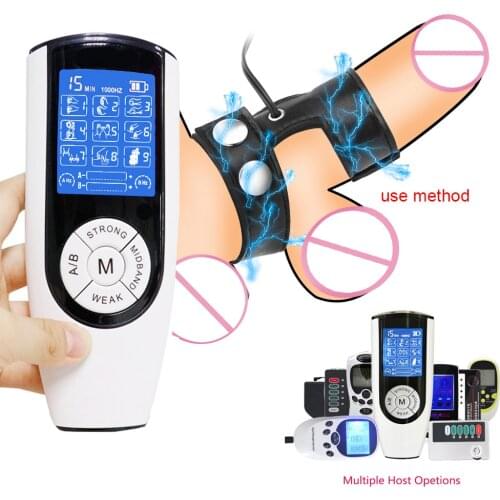 Male Electro Shock Penis Ring,PU Leather Adjustable Cock Ring Delay Bondage Scrotum Ring Penis Stimulator Cock Extender Sex Toys
