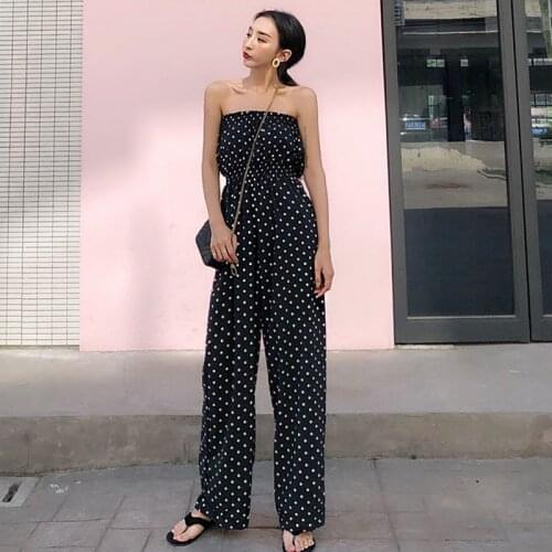 2020 New Spring Summer Jumpsuits Korean Chic Wrap Wide Leg Jumpsuit Women Polka Dot Sleeveless High Waist Jumpsuits Women KZ129